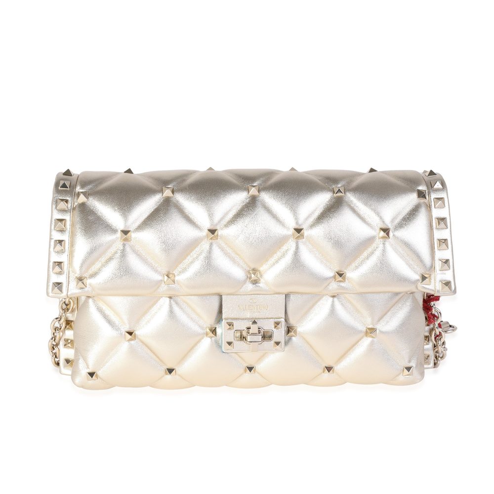 Valentino Metallic Gold Lambskin Rockstud Spike Convertible Bag - Picture 1 of 8